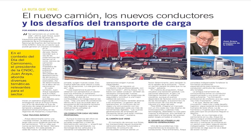 En cuerpo especial hoy en Diario el Mercurio por Día del Camionero, 26 de Julio